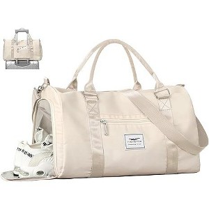 MaseiKar Womens Gym Tote Duffle Bag with Wet Pocket & Shoe Compartment, Ideal for Travel, Swimming, Sports Duffel Overnight,Dance, Ballet,Beige - 1 of 4
