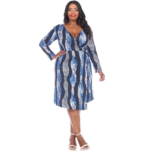 Women's Plus Size Animal Print Roselle Wrap Dress Blue 3x - White Mark ...