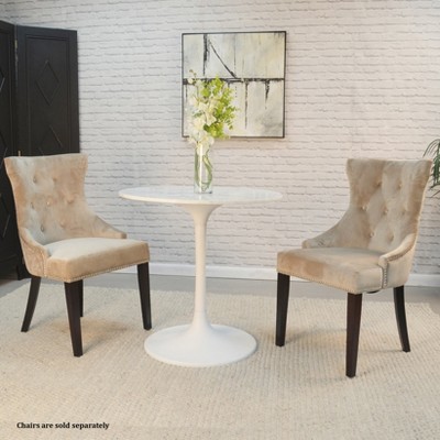 Enzo 30'' White Marble Top Round Dining Table with Metal Pedestal Base