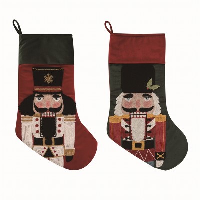 Transpac Polyester Multicolor Christmas Nutcracker Stocking Set of 2