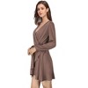Womens Deep V Neck Mini Dress Long Sleeve Elastic Waist A Line Casual Wrap Midi Dress - 2 of 4