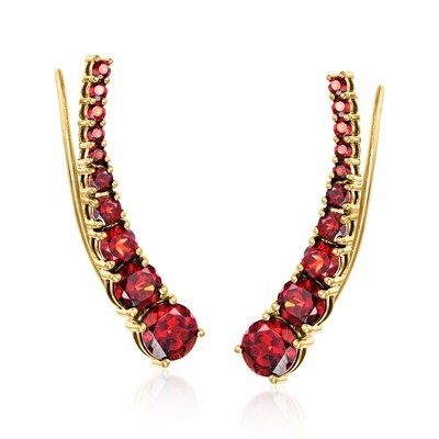Ross-Simons 5.00 ct. t.w. Garnet Ear Climbers in 18kt Gold Over Sterling