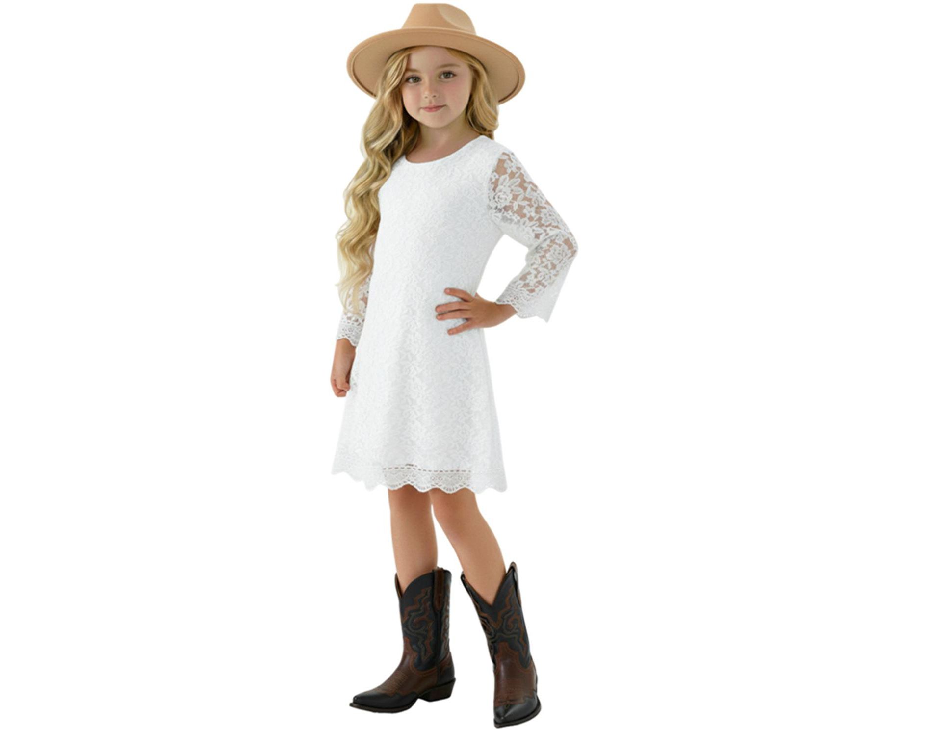 2Bunnies Girls' Boho Rustic Garden Lace Flower Girl Dress White 7-8 years