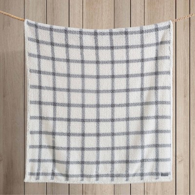 Gray and White Plaid Reversible Sherpa Throw Blanket