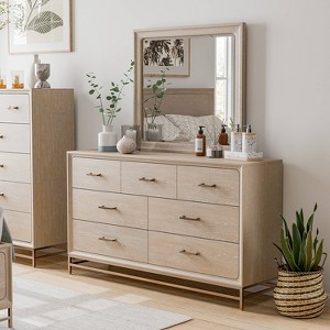 HOMES: Inside + Out 2pc Neovesi Dresser and Mirror Boho 7 Drawer Oak - 1 of 4