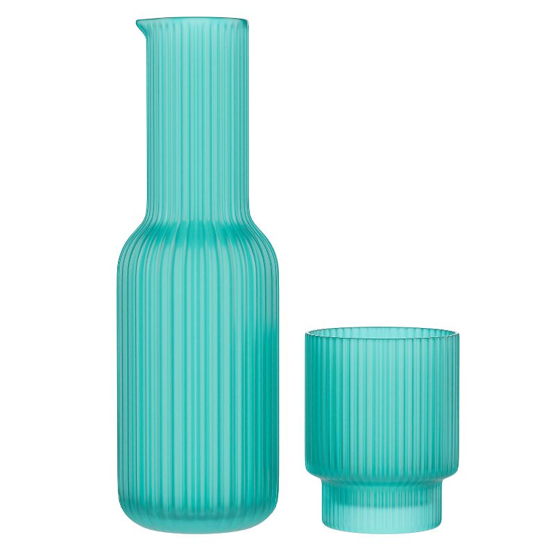American Atelier Bedside Water Night Set 30 oz Carafe with Tumbler Glass, Ribbed Pitcher - Aqua Blue, 1 of 7