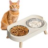 Akoasm Splash-Proof Elevated Cat Bowl Set with 2 Stainless Steel Pet Bowls-White - 3 of 4