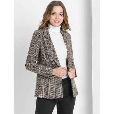 INSPIRE CHIC Women's Notched Lapel One Button Boyfriend Plaid Suit Blazer 2 Packs Brown/Burgundy X-Small — фото 2