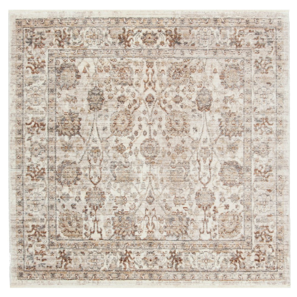  Floral Loomed Square Area Rug Cream/Light Brown