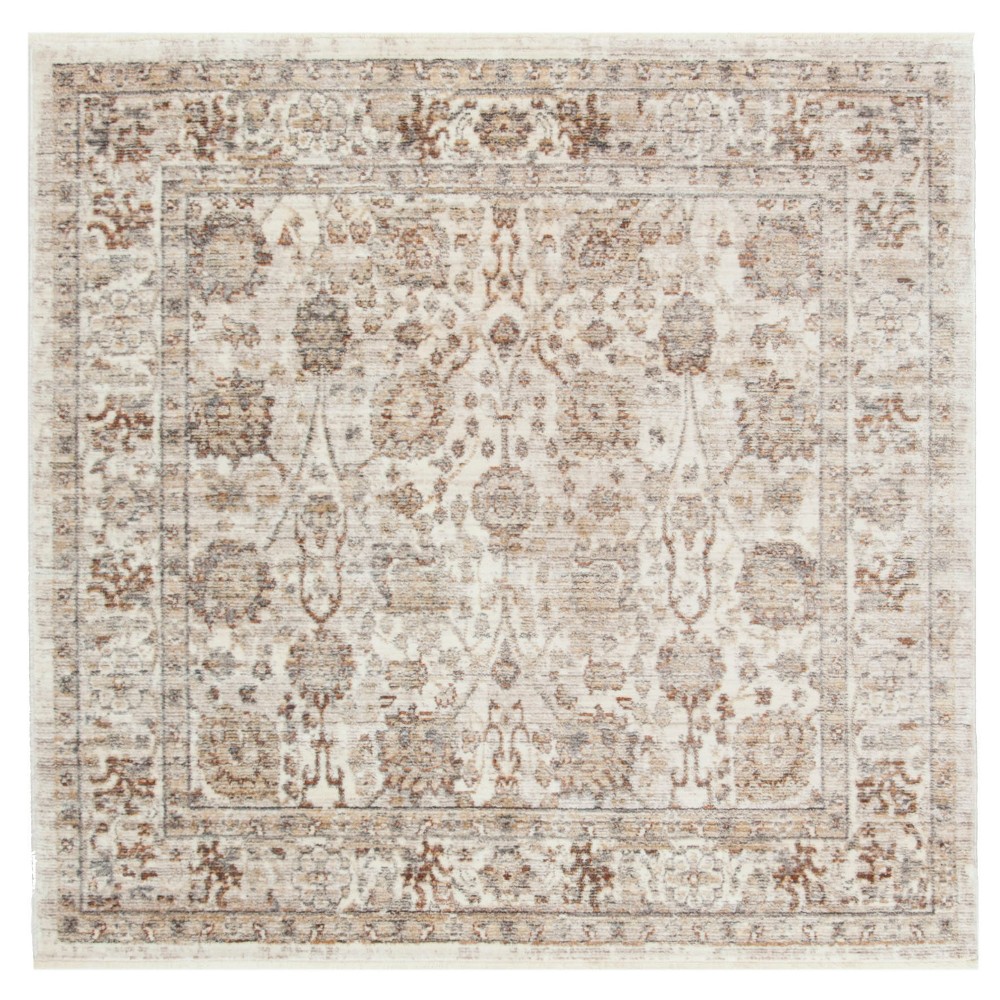 4'x4' Floral Loomed Square Area Rug Cream/Light Brown - Safavieh