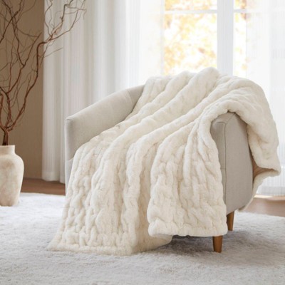 FIONECA Ruched Fur Throw 50x60"