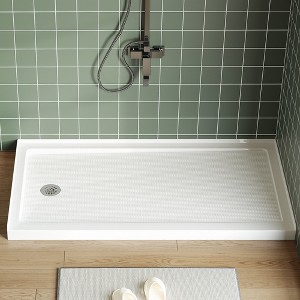 60"x32" Left Drain Shower Pan, Single Threshold Base, Non-Slip Textured Surface, Lightweight ABS Shower Base, Easy Install, Includes Drain Kit - 1 of 4