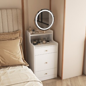 Gulches 3 in 1 Vanity Desk With mirror and light ,Small makeup vanity set with drawers, open storage space & stool, Dressing Table - 1 of 4