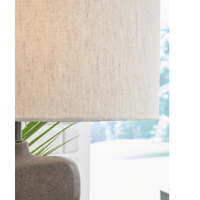 Distressed Black Sculptural Table Lamp with Oval Shade