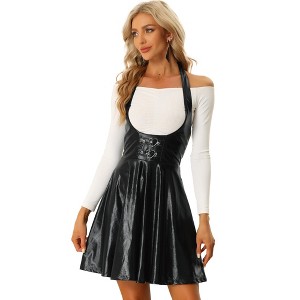 INSPIRE CHIC Women's Metallic Tie Halter Neck High Waist Party A-Line Overalls Dress - 1 of 4