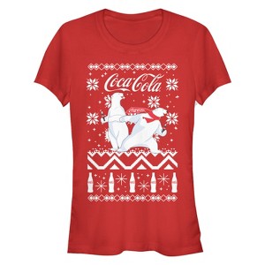 Juniors Womens Coca Cola Ugly Christmas Polar Bear T-Shirt - 1 of 3