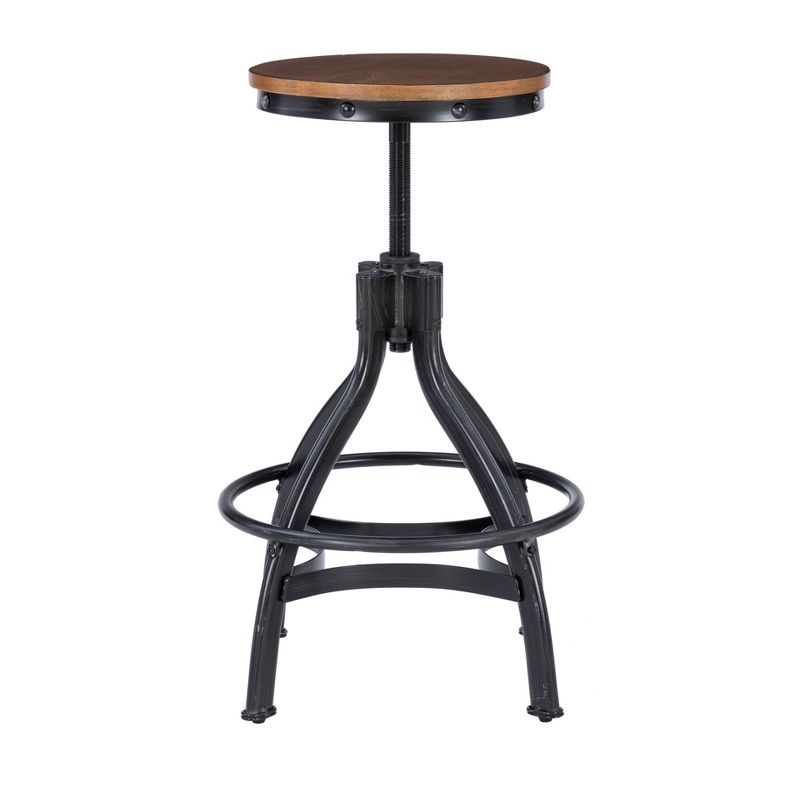 Set of 2 24-29&#34; Tormo Adjustable Height Backless Metal and Distressed Wood Seat Barstool Black - Powell, 5 of 13