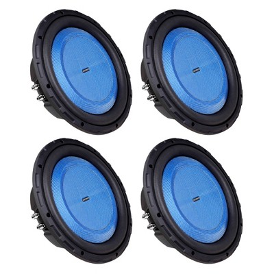 Hifonics 4 Pack ELITE 12 Inch Shallow Mount Car Subwoofer, Dual 4 Ohm Voice Coil Speaker 600 Watt Peak Power Mobile Amplifier, Black/Blue