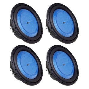 Hifonics 4 Pack ELITE 12 Inch Shallow Mount Car Subwoofer, Dual 4 Ohm Voice Coil Speaker 600 Watt Peak Power Mobile Amplifier, Black/Blue - 1 of 4