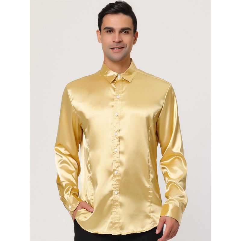 Lars Amadeus Men's Satin Long Sleeves Button Down Prom Party Dress Shirts, 3 of 7
