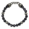 Chisel Stainless Steel Antiqued White Bronze-plated Eagle Heads 8mm Labradorite Beaded 7.25" Stretch Bracelet - 3 of 4