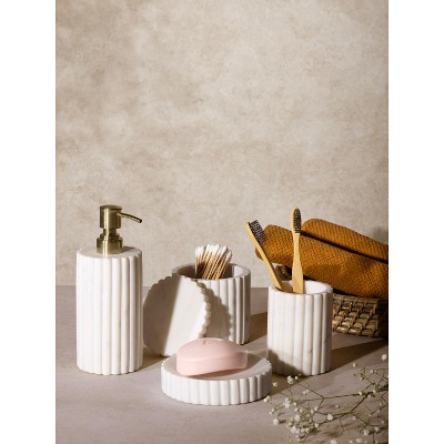 Roksana White Marble Fluted Bath Accessories Set of 4