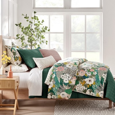 Forest Green Cotton Full Quilt and Sham Set