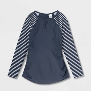 Long Sleeve Colorblock with Zip-Front Rash Guard Maternity Top - Isabel Maternity by Ingrid & Isabel™ Blue Striped - 1 of 2