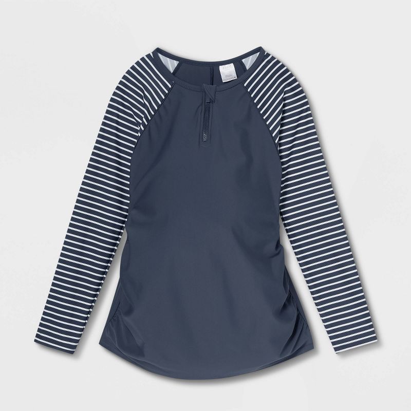 Long Sleeve Colorblock with Zip-Front Rash Guard Maternity Top - Isabel Maternity by Ingrid & Isabel™ Blue Striped, 1 of 3