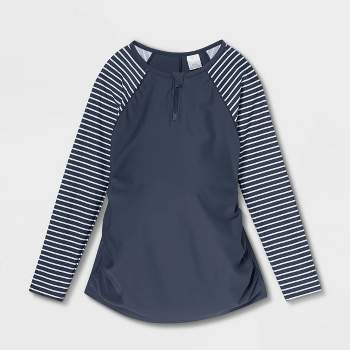Long Sleeve Colorblock with Zip-Front Rash Guard Maternity Top - Isabel Maternity by Ingrid & Isabel™ Blue Striped