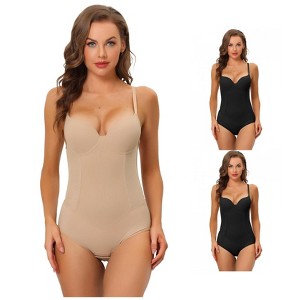 INSPIRE CHIC Women's Adjustable Shoulder Strap Shaping Leotard Jumpsuit 3 Packs - 1 of 4