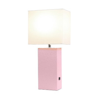 Lexington 21" Blush Pink Leather Base Modern Nightstand Lamp with USB Port