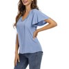 Womens Shirts Front Tie V Neck Tops Summer Short Ruffled Sleeve Drawstring Casual T-Shirts Blouses - 3 of 4