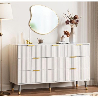 Nasitip 7 Drawer Dresser for Bedroom, Modern Wood Storage Dresser Organizer with Gold Metal Handles & Anti-Tipping Device for Hallway, Entryway