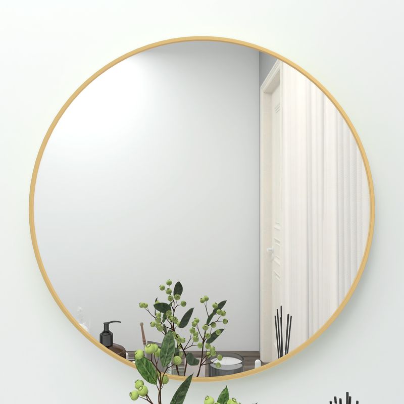 Alani Wall Mounted Round Mirror with Brushed Aluminum Frame Large Circle Mirror For Wall,Circle Bathroom Mirror-The Pop Home, 3 of 9