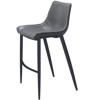 HomeRoots Set of Two 30" Dark Gray And Black Faux Leather And Steel Bar Height Bar Chairs