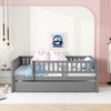 NicBex Full Size Daybed, Wooden Day Bed with Trundle, Sofa Bed Frame with Fence Guardrails - 3 of 4