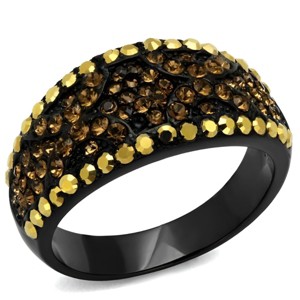Slickblue Women’s Black Pave Ring – Brown & Yellow Synthetic Crystals, Wide Top Design, Stainless Steel Band, Sizes 5-10 - 1 of 4