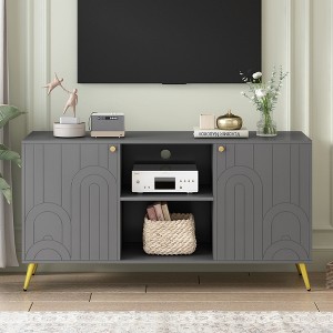 53.1" Modern TV Stand with Adjustable Shelf and 2 Doors, Sideboard Cabinet with Metal Legs and Anti-Tip Device for Living Room - 1 of 4