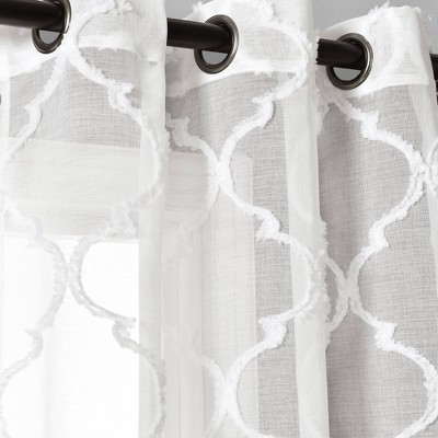 White Sheer Polyester Grommet Trellis Window Curtain Panel Pair