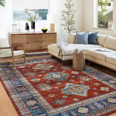 Machine Washable Rug with Non-Slip Backing Stain-Resistant Oriental Medallion Accent Rugs for Living Room Dining Room Bedroom Office Playroom