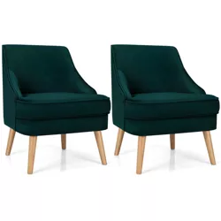 Costway Set of 2 Accent Chairs Velvet Single Sofa Chair w/Rubber Wood Legs Pink\Green\Grey