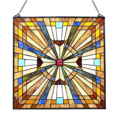 Chloe Lighting Flare Tiffany-Glass Mission Square Window Panel 24"