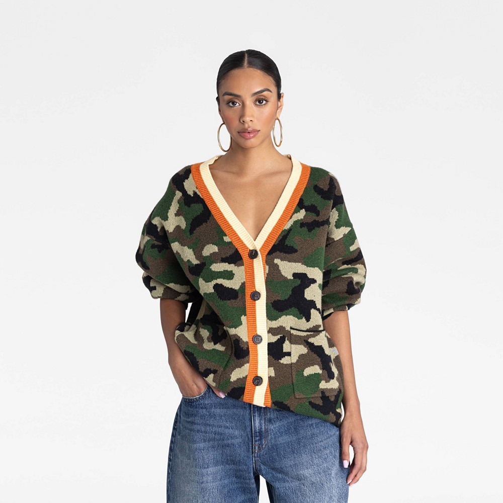 KBB by KAHLANA Women's 'The Slouchy Cardigan' - Olive Camo L