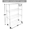 Vynxaria Chrome 4-Tier Utility Storage Shelves with Wheels, 36" L x 14" W x 54" H - 3 of 4