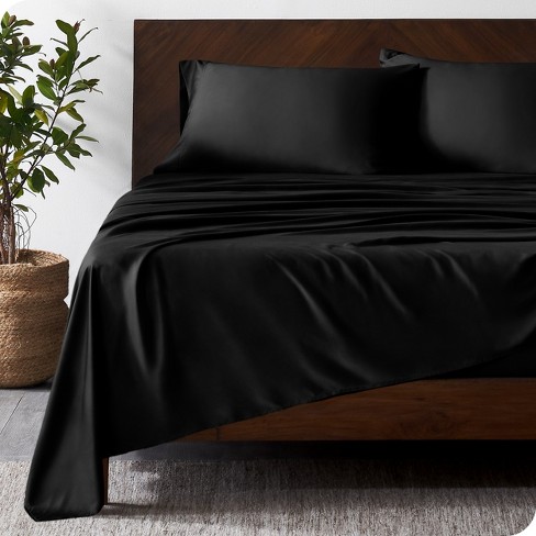 Satin Fitted Sheet, Twin Fitted Sheet Only, 1 - Piece Ultra Soft Deep Pocket Single Silk Bottom Bed Sheet Twin - Black