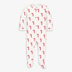 Primary Baby Organic Zip Footie In Candy Canes - 1 of 4