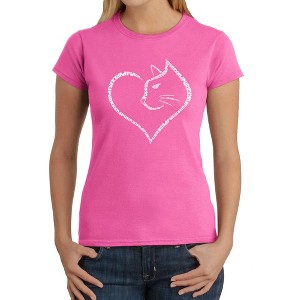 LA Pop Art Cat Heart - Women's Word Art T-Shirt - 1 of 4