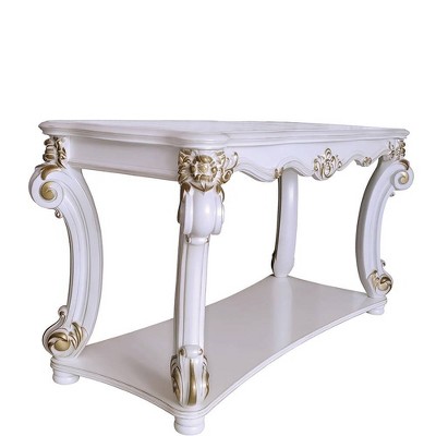 Vendome Antique Pearl Wood Sofa Table with Storage Shelf