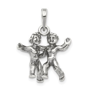 Black Bow Jewelry Sterling Silver Gemini the Twins Zodiac 3D Antiqued Pendant - 1 of 4